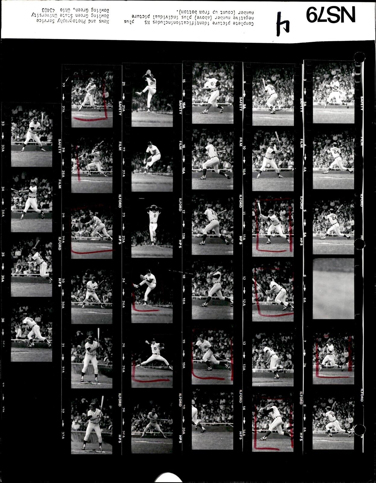 LD323 '79 Orig Contact Sheet Photo LANCE PARRISH CHANCE SUMMERS TIGERS - INDIANS
