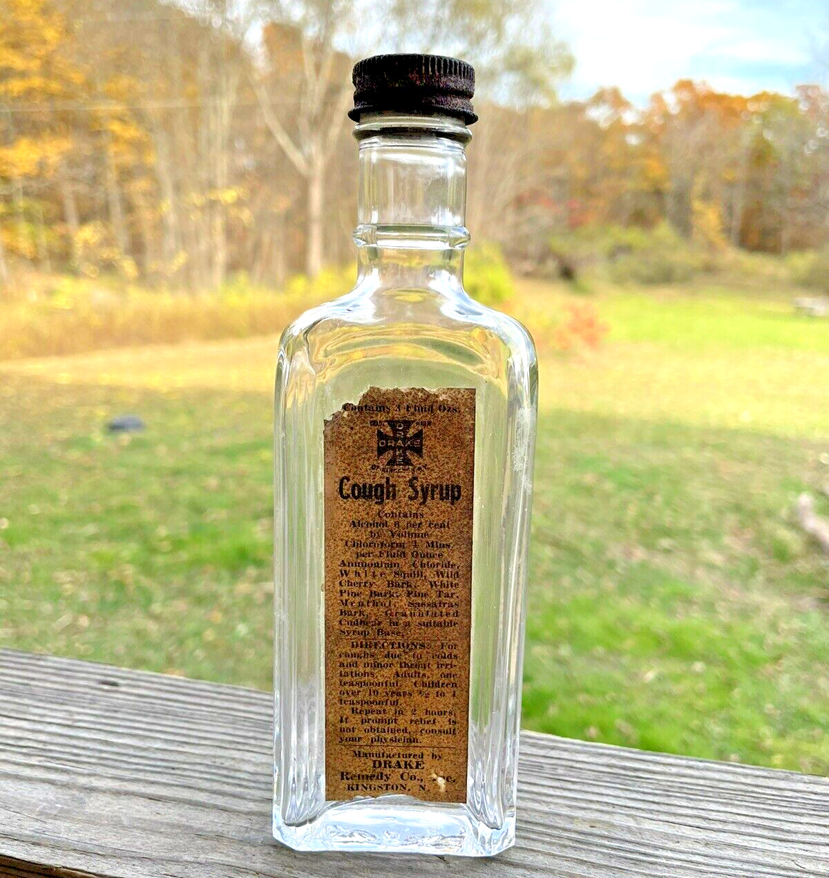 Antique Drake Remedy Co Cough Syrup 3 oz Kingston NY Bottle