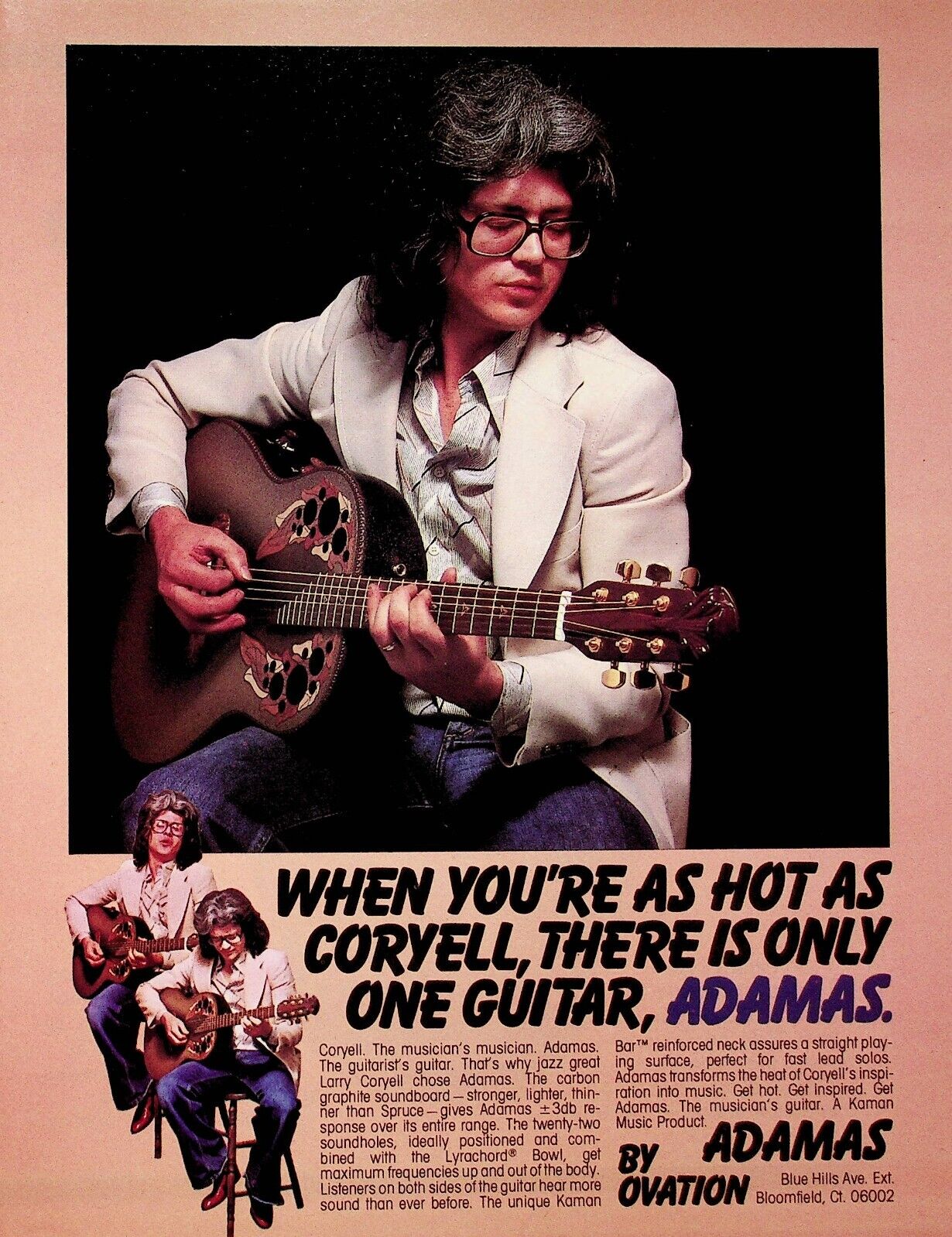 1979 Larry Coryell for Ovation Adamas Guitar - Vintage Ad