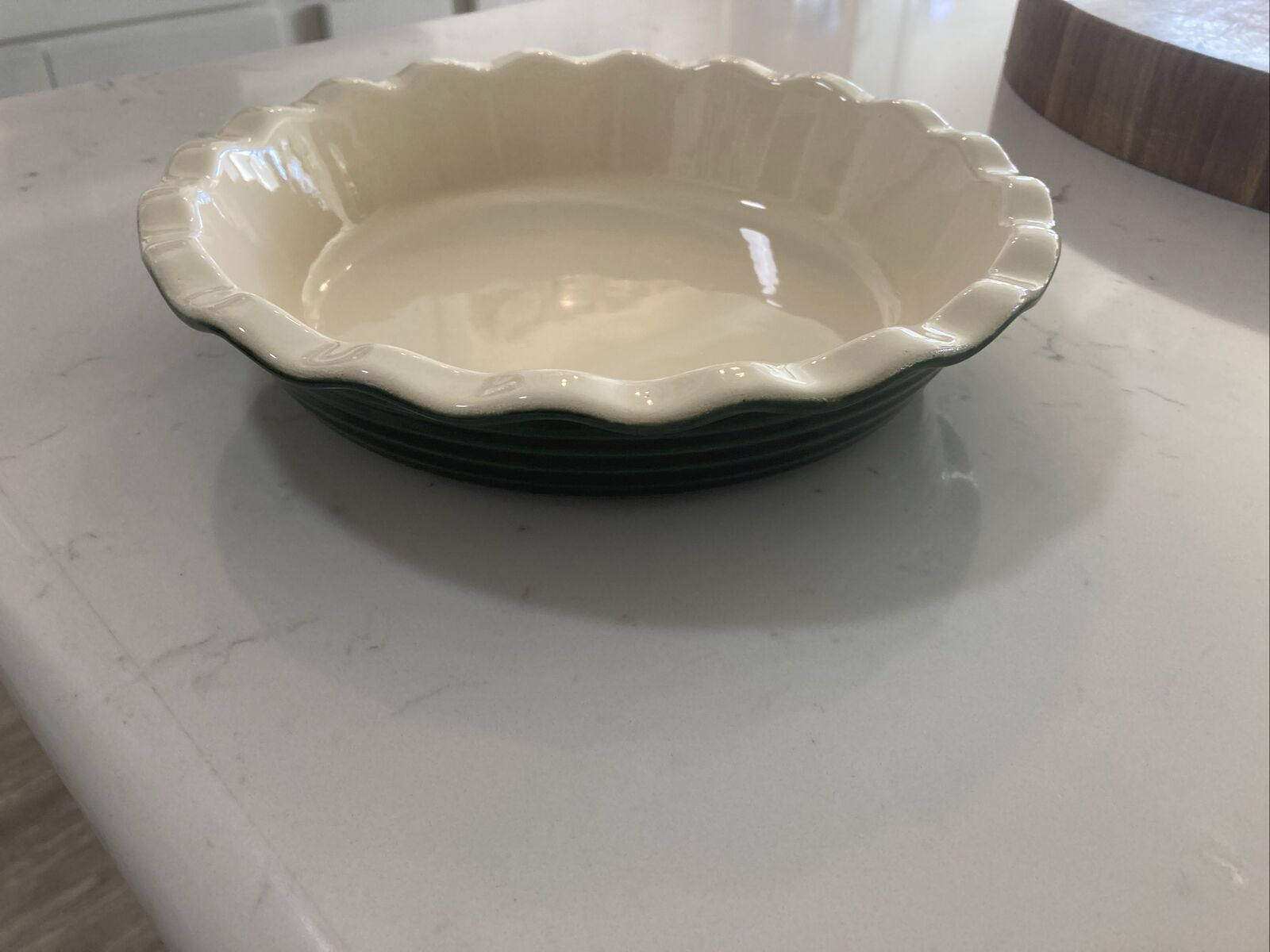 Emile Henry French Ceramic Ruffled Pie Dish Fluted Green 31/66