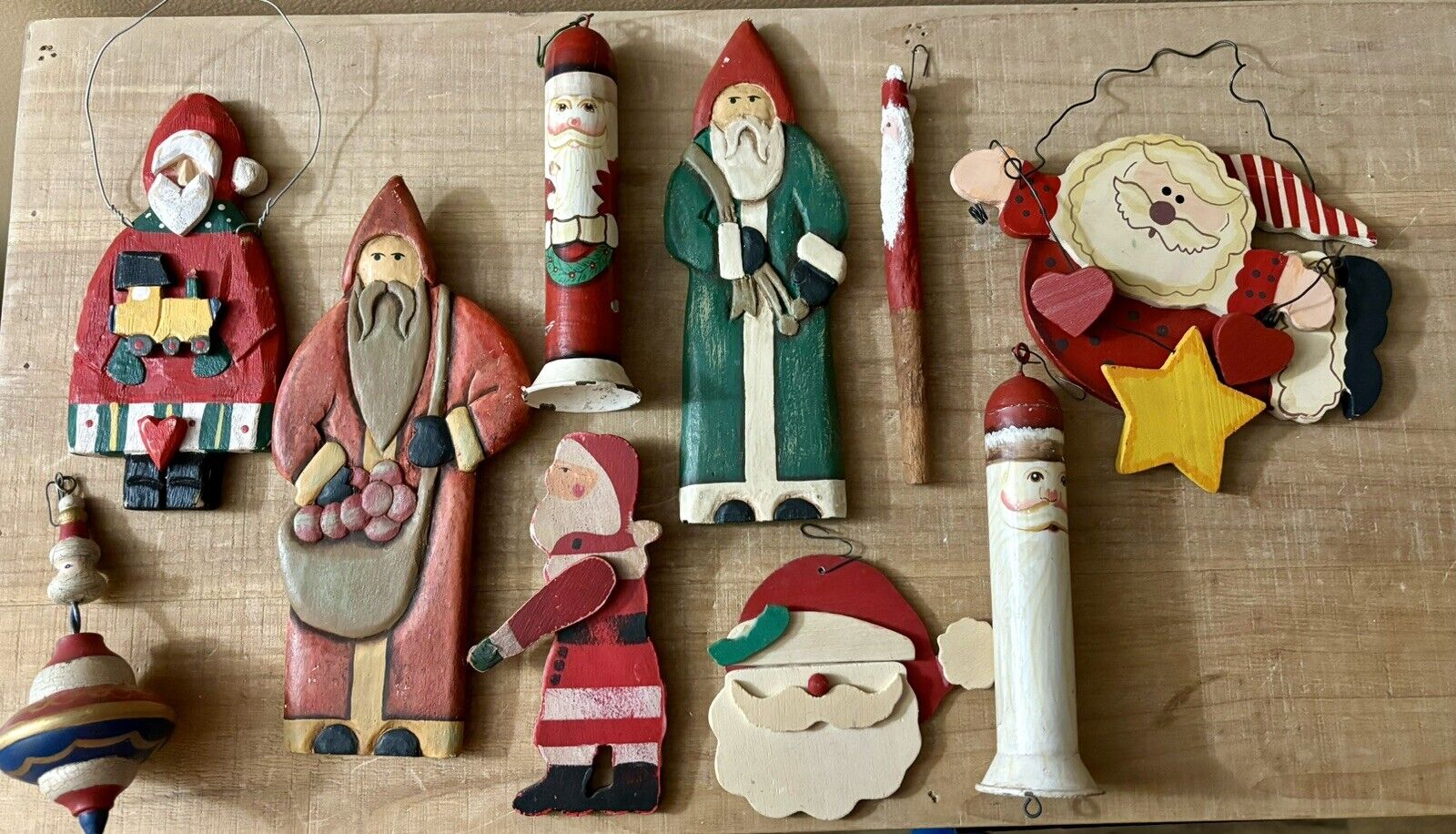 Primitive Santa Claus Christmas Ornaments 10-Piece Lot