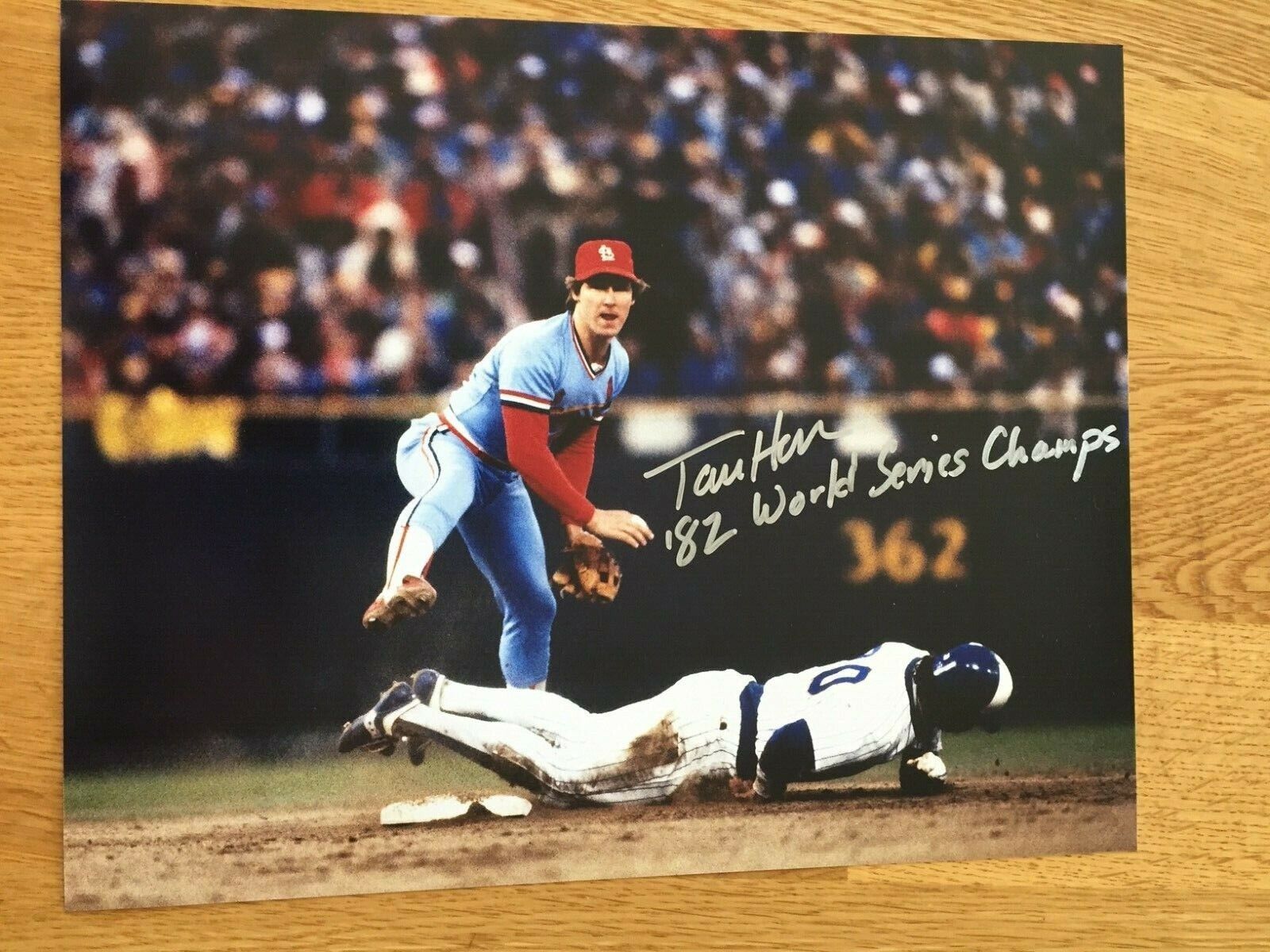 St. louis Cardinals Tom Herr signed 8x10 With inscription WCOA 