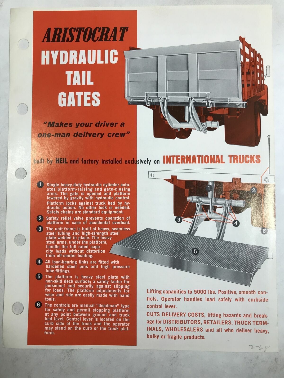 1965 INTERNATIONAL HARVESTER ARISTOCRAT HYDRAULIC TAIL GATES Specification Sheet