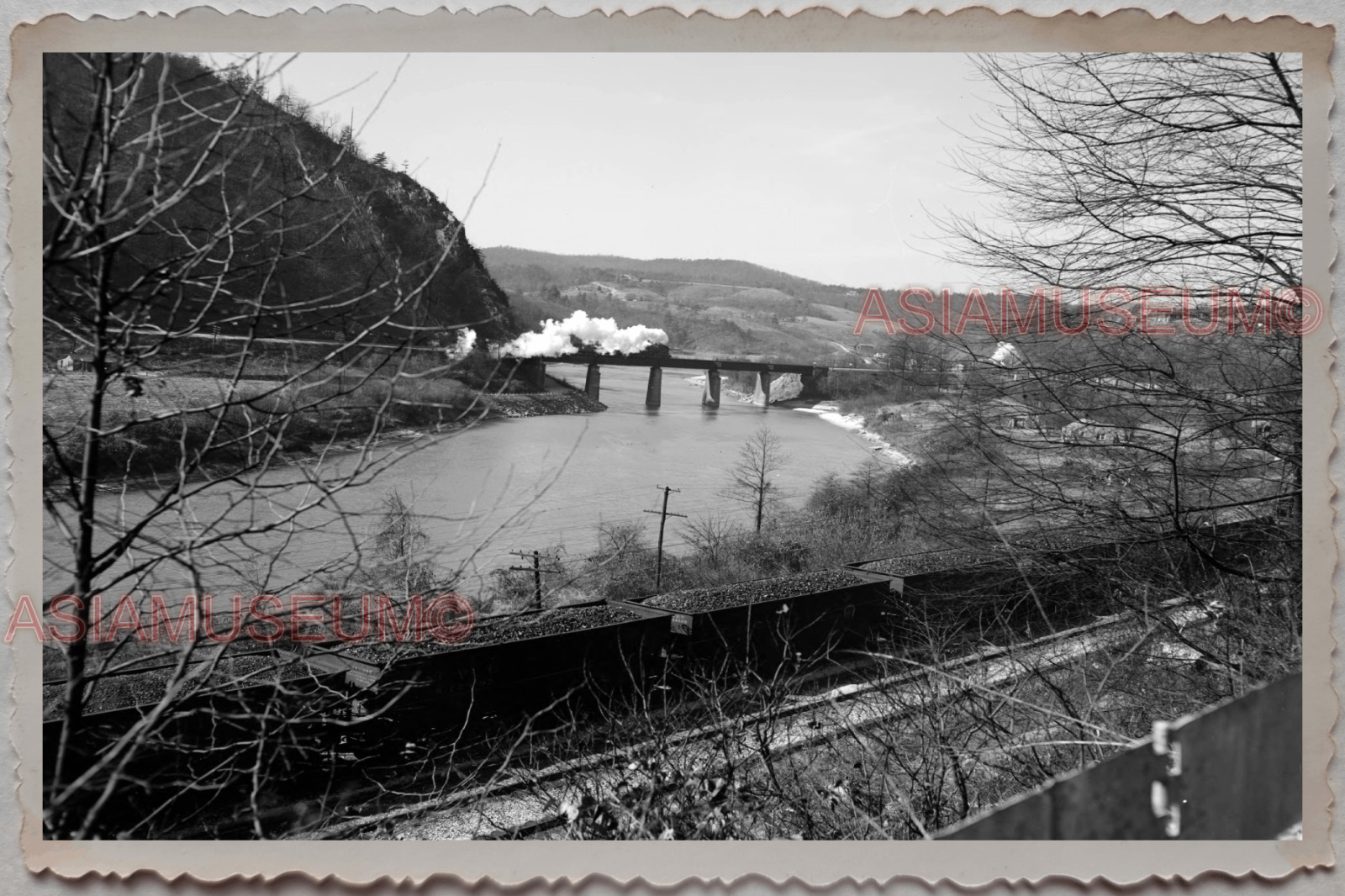 50s USA Steam Train Bridge Tennessee River Harriman OLD VINTAGE Photograph 11013