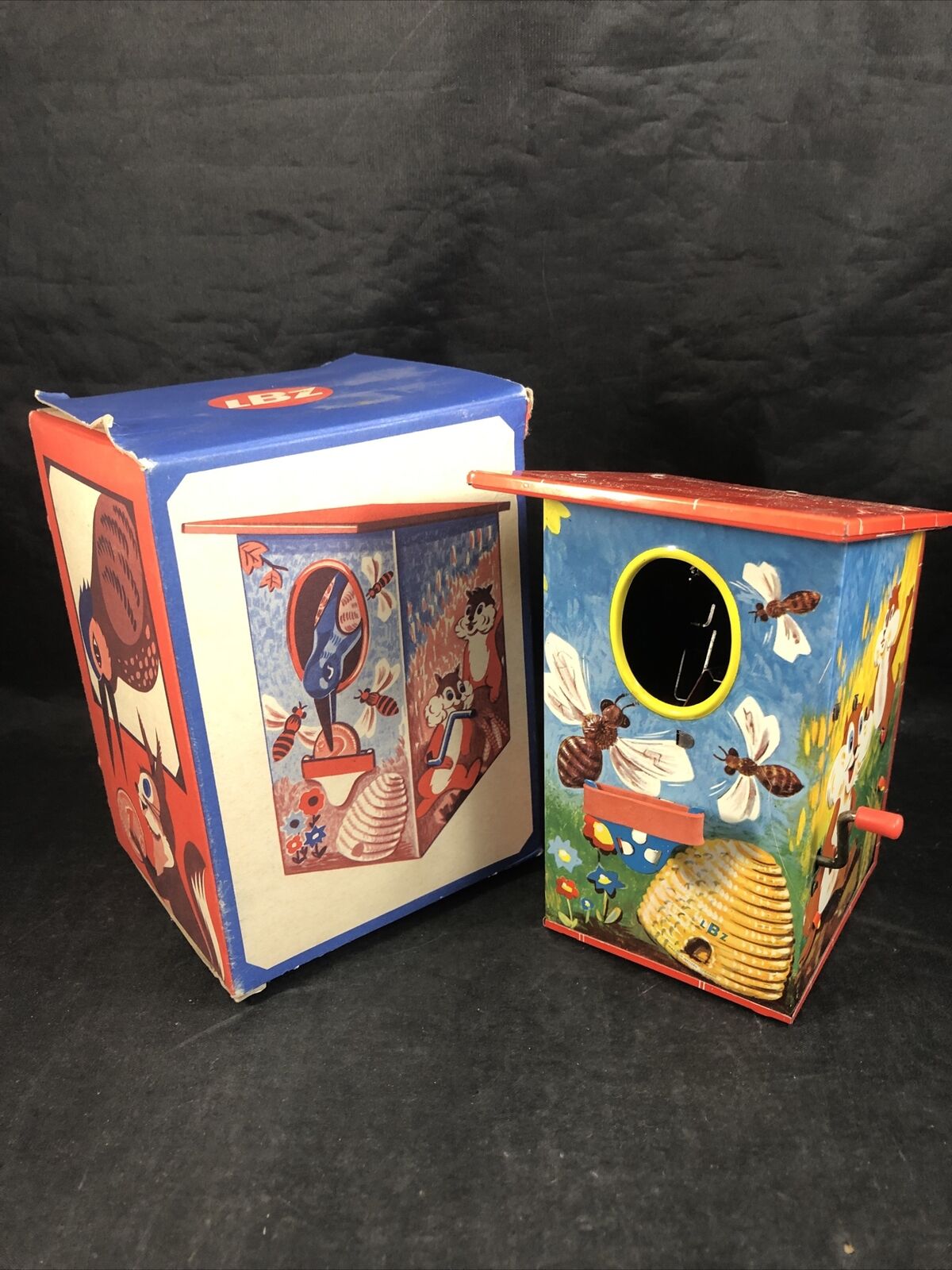 Tin Litho Birdhouse Wind Up Bank LBZ West Germany 307 Original Box Vintage  Toy