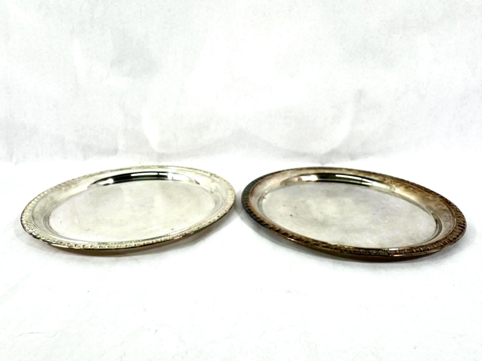 Lot of 2 Round Leonard Silver Plate Trays 12 Inch Floral And Fern Leaf Pattern