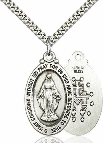bliss Sterling Silver Miraculous Pendant Medal, 1 1/8 Inch