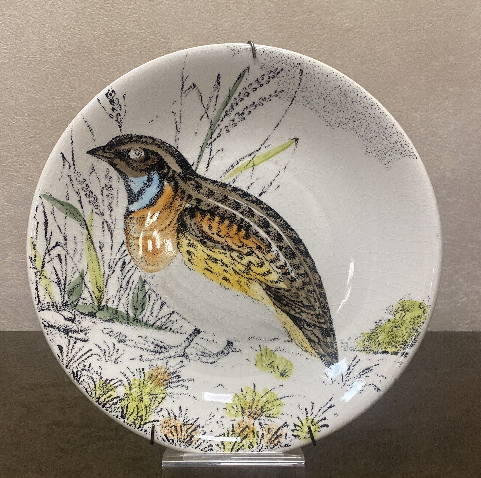 RARE Decorative French Majolica Wall Plate GiEN CHAMBORD Model Hunting Partridge