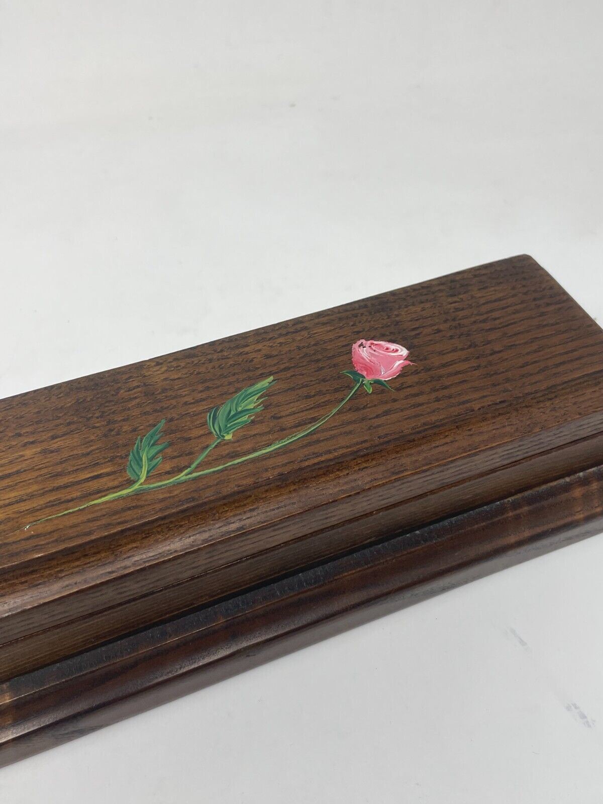 Vintage Wooden Trinket Box Floral Jewelry 13x3 A84
