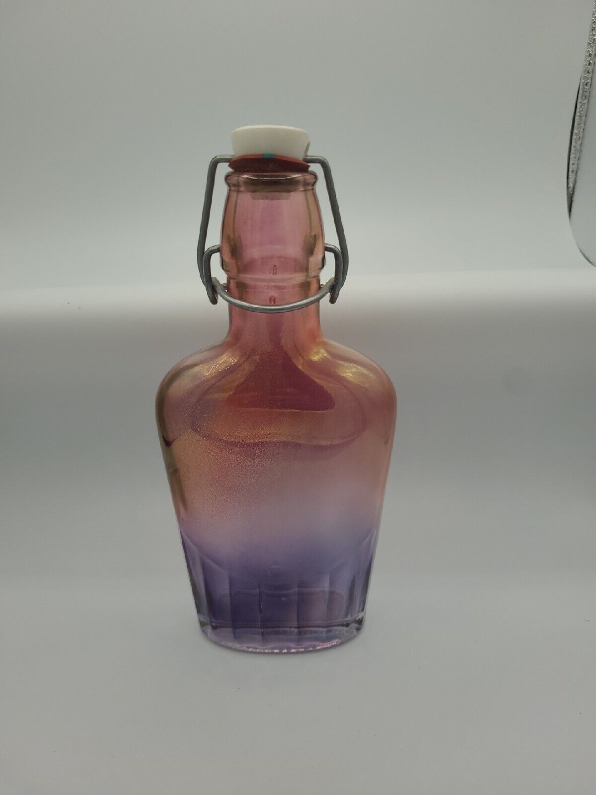 Vintage 8oz Iridescent Flask Glass Bottle with Swing Top Stopper 8\