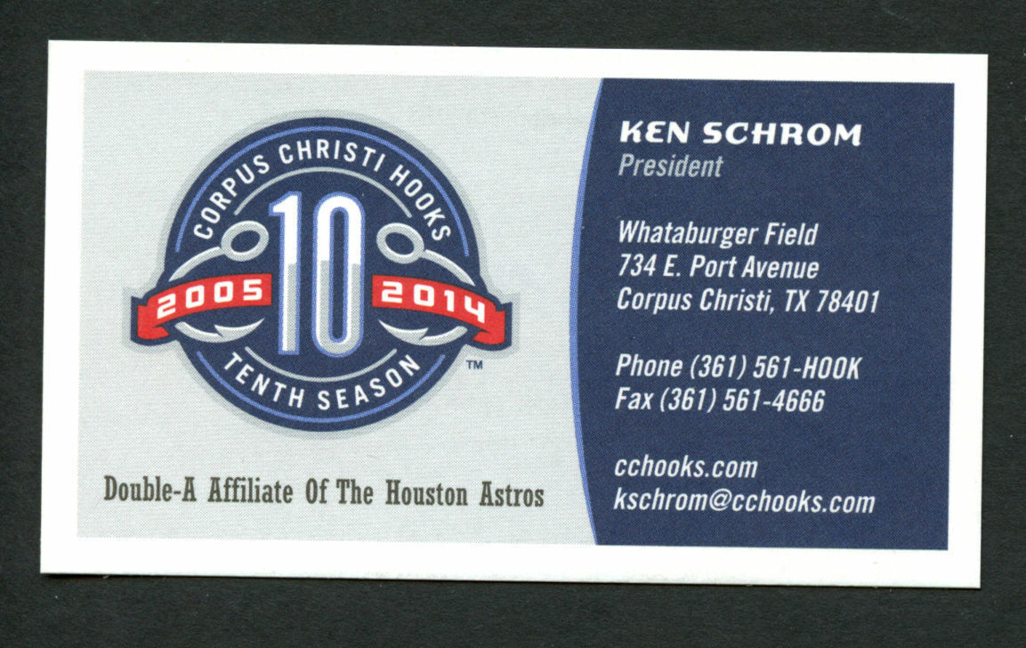 Ken Schrom signed autograph Corpus Christi Hooks President Business Card BC337
