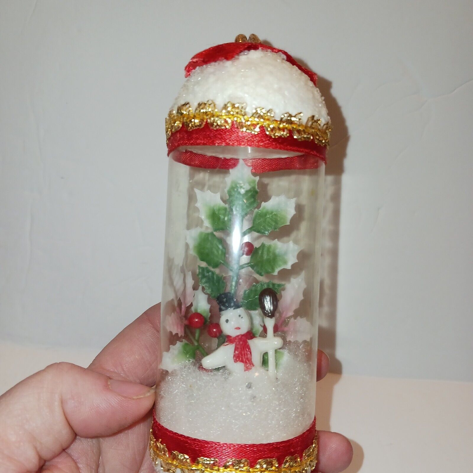 ⭐️ VINTAGE Mid Century plastic tube ornament snowman 1960s (G8)