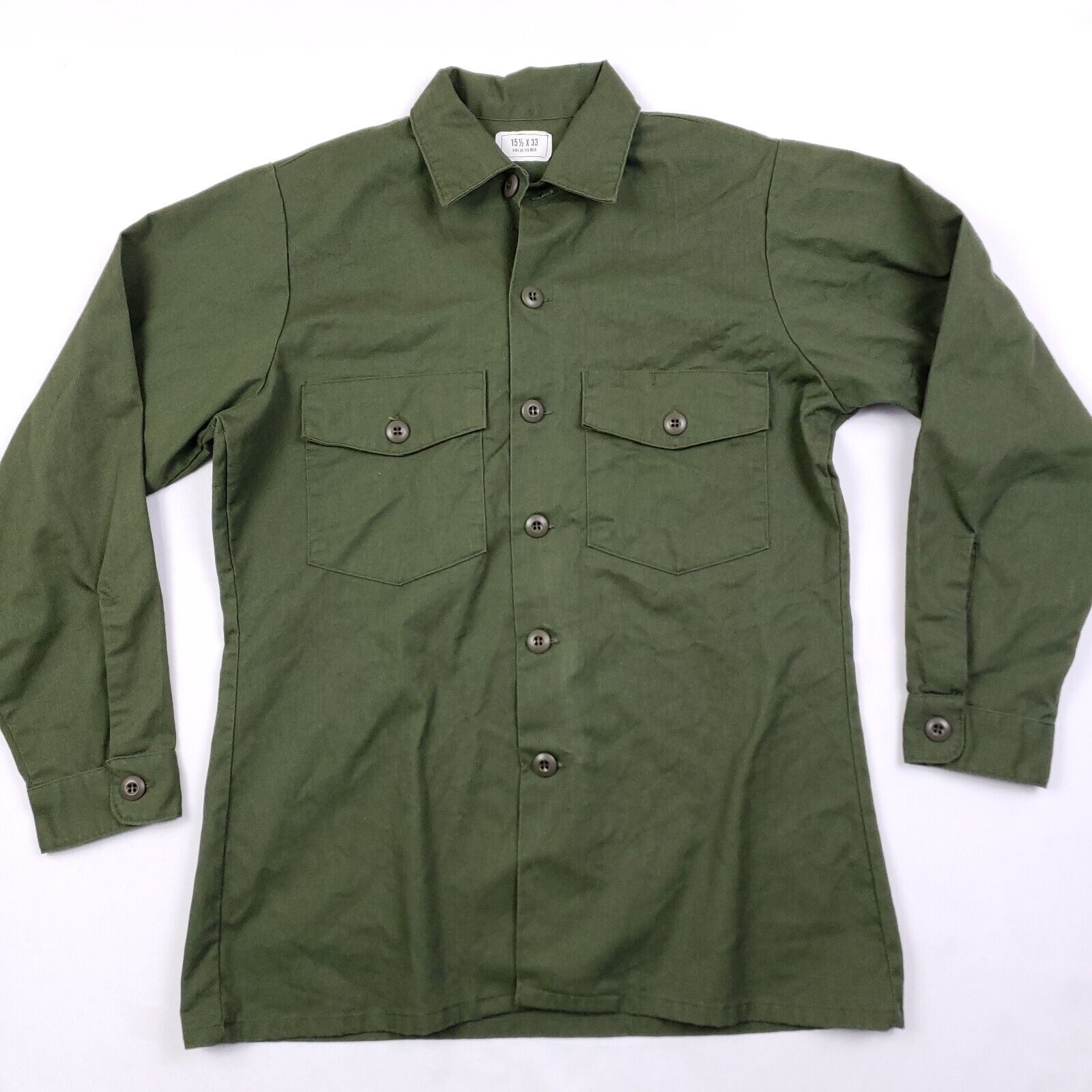 Vintage US Military Shirt Mens 15.5x33 Green OG-507 Dura Press Utility Army