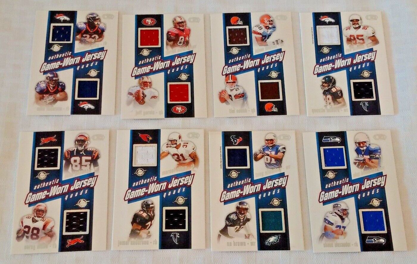 8 Diff 2002 Heads Up NFL Jersey Relic Insert GU Card Quad Jersey 49ers 3 Color 