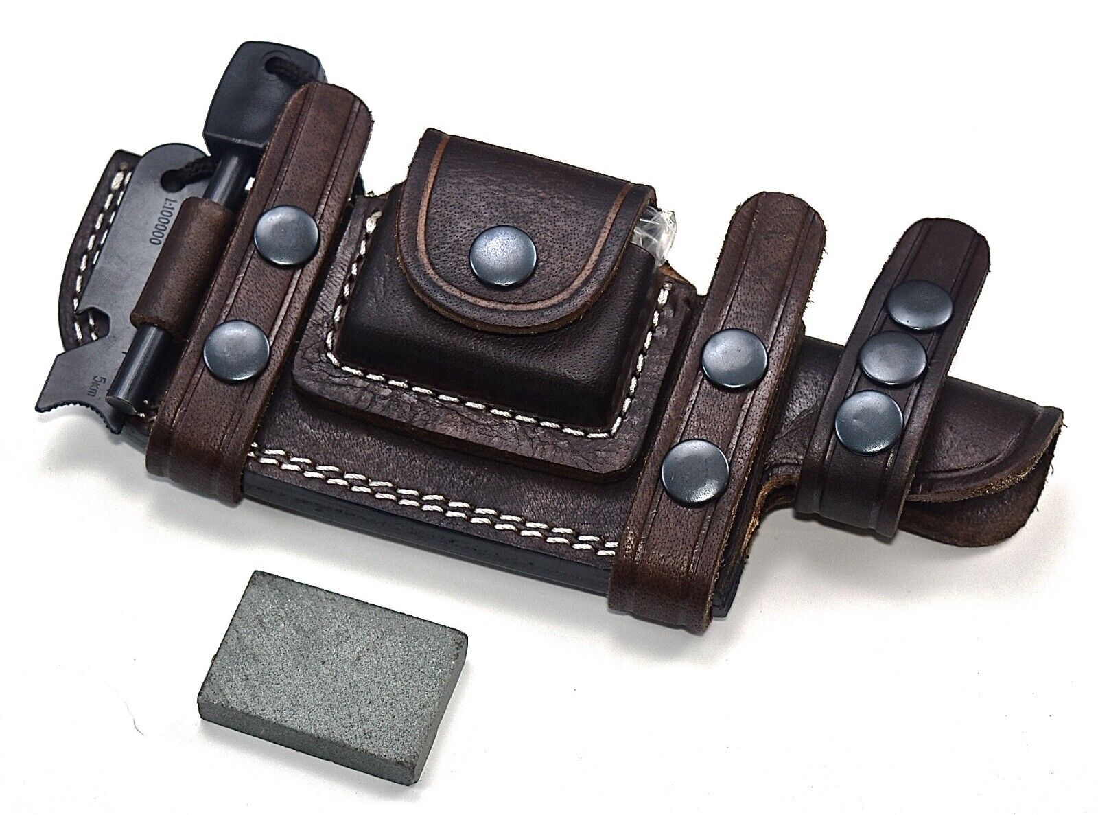 CFK IPAK Handmade Horizontal Brown Leather Scout Knife Sheath & Accessories Set