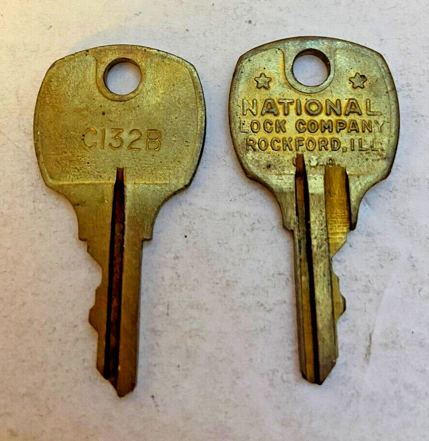 vintage national lock company Rockford ILL key Set Of 2 C132B
