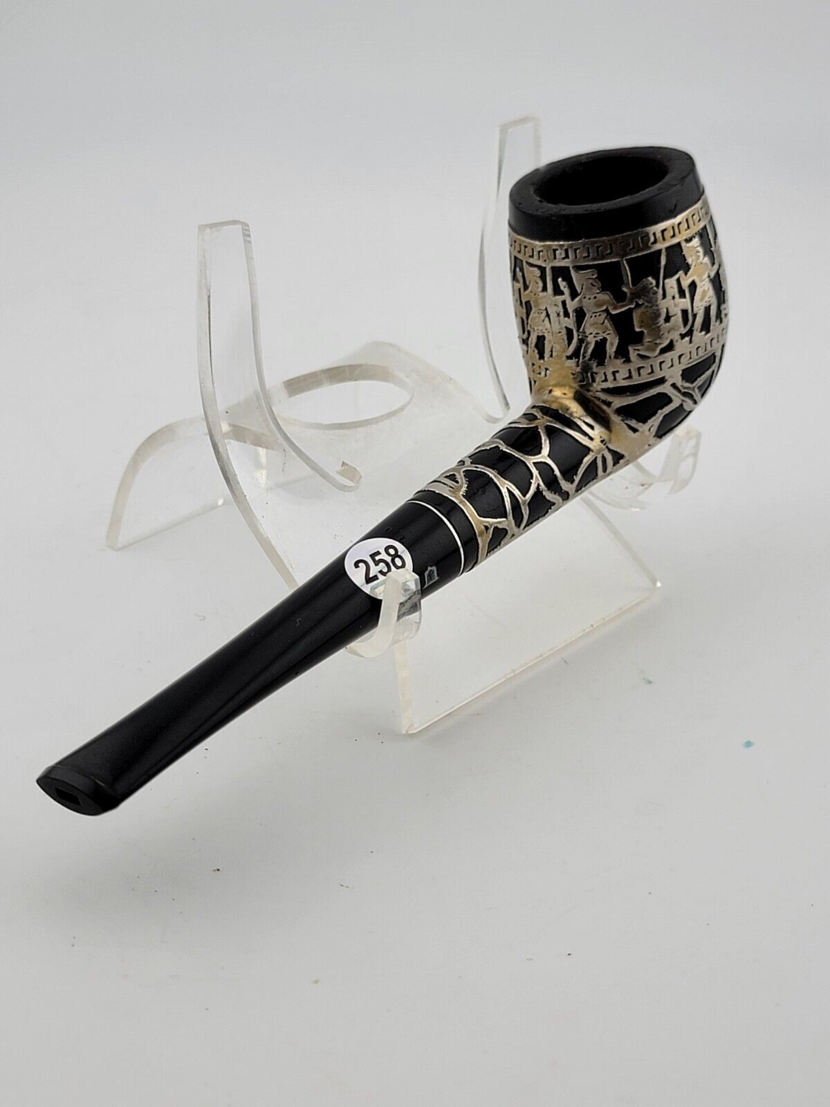 Vintage Sterling Silver 925 Overlay Tobacco Pipe MEDICO, Aztec Warrior Themed