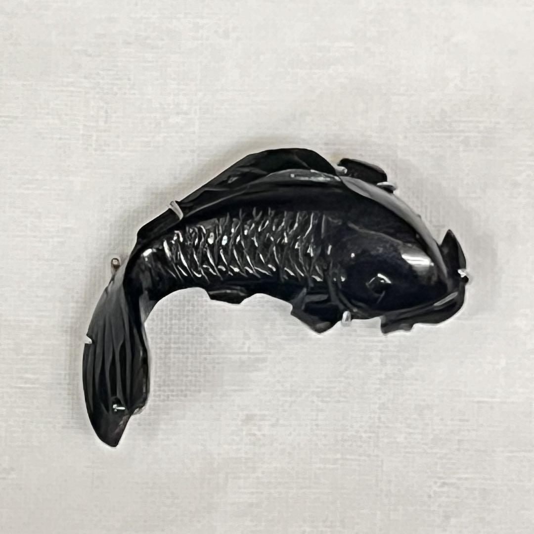 Japanese Antique Carp Fish Black Natural Stone Obi Clasp