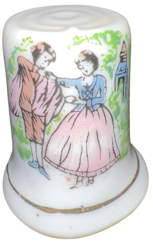 Vintage Thimble Porcelain Bone China Victorian Man and Woman Courting Scene
