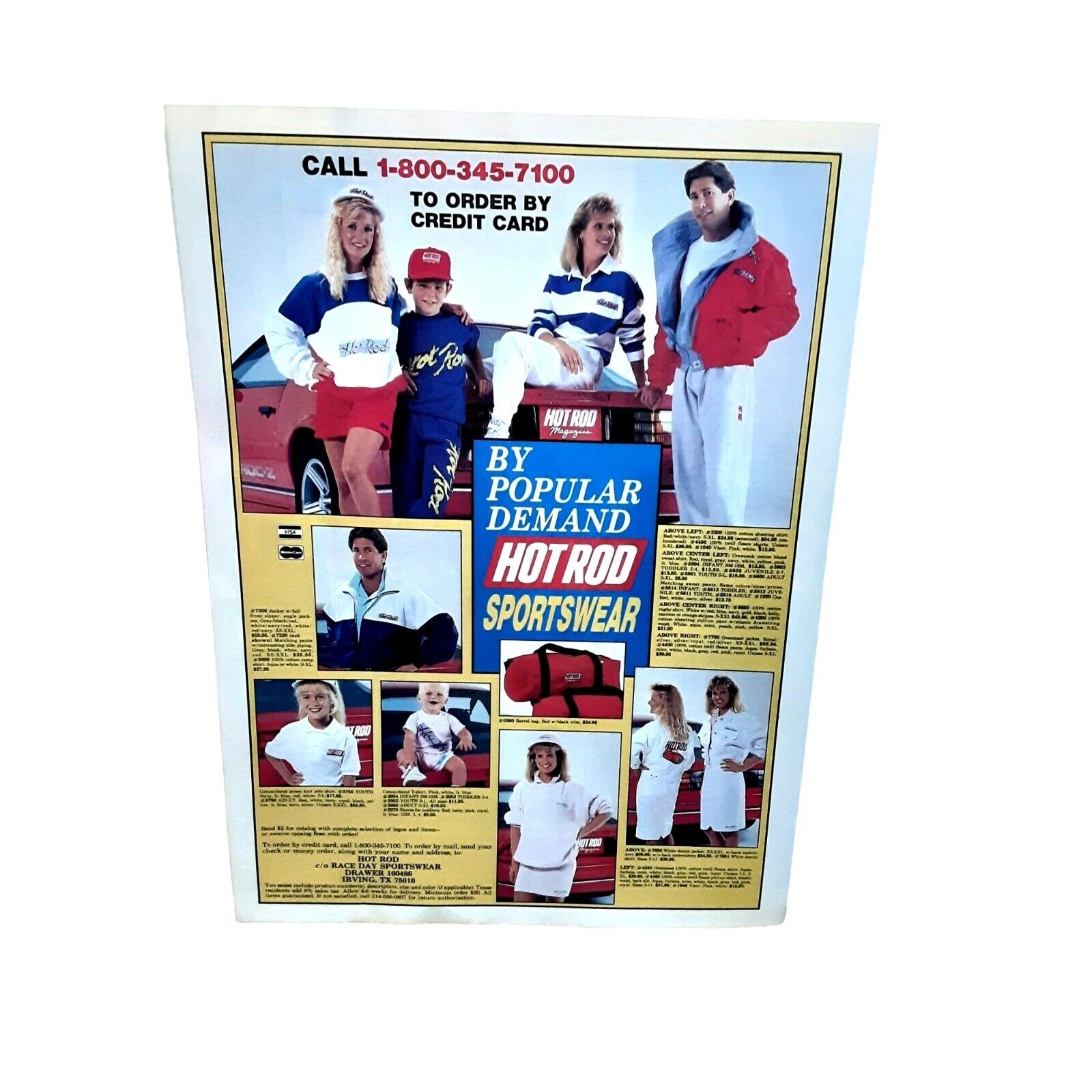 1988 Hot Rod Sportswear Original Print Ad Vintage