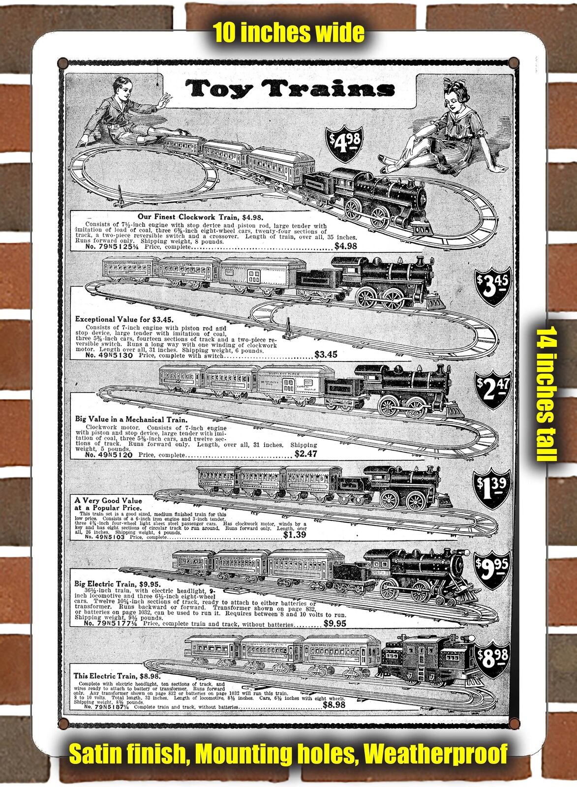 Metal Sign - 1918 Sears Toy Trains- 10x14 inches