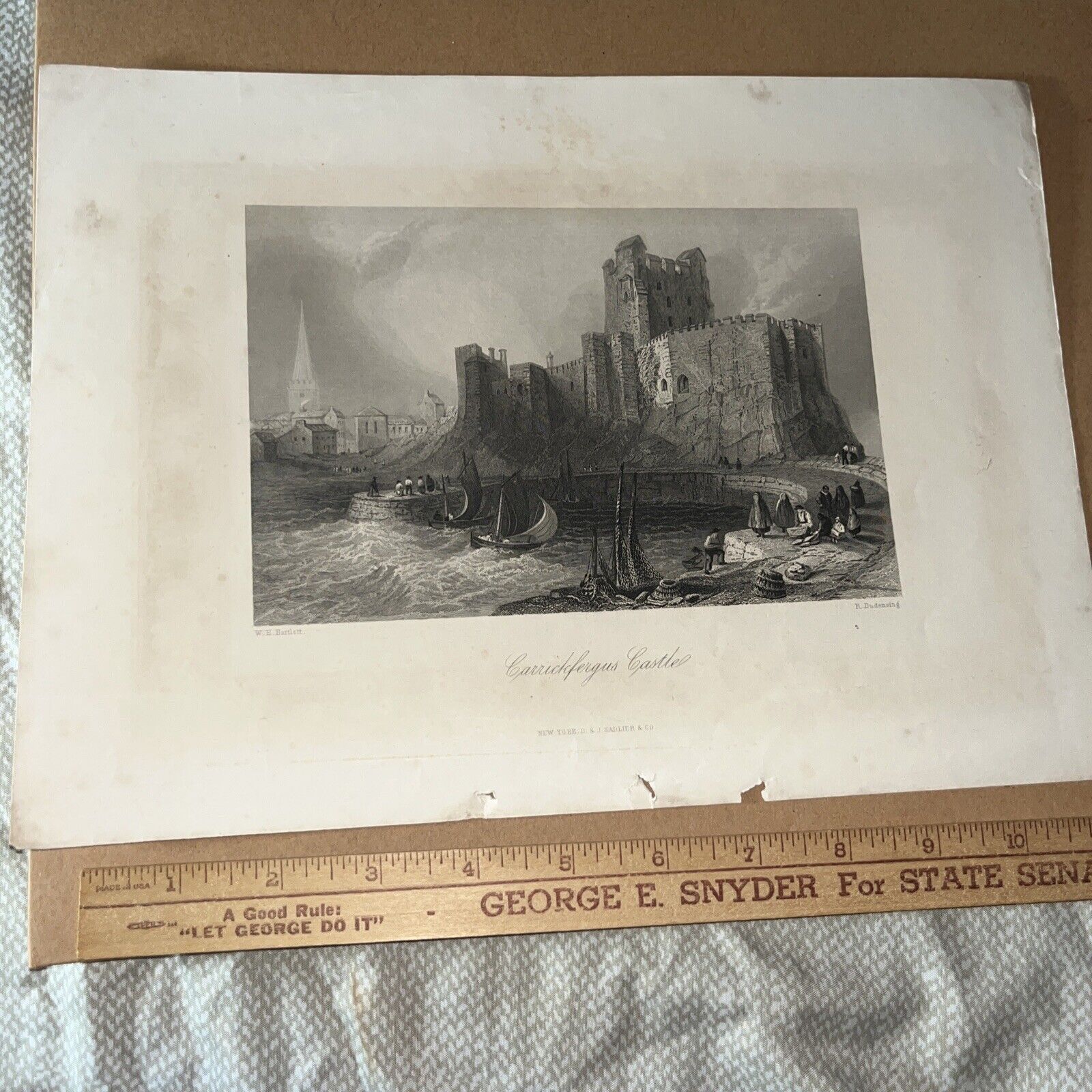 Carrickfergus Castle - Medieval Norman Ireland Antique Plate Belfast Lough