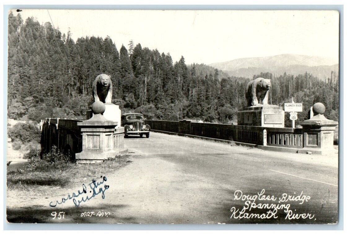 1952 Douglass Bridge Klamath River Redwood Highway Eureka CA RPPC Photo Postcard