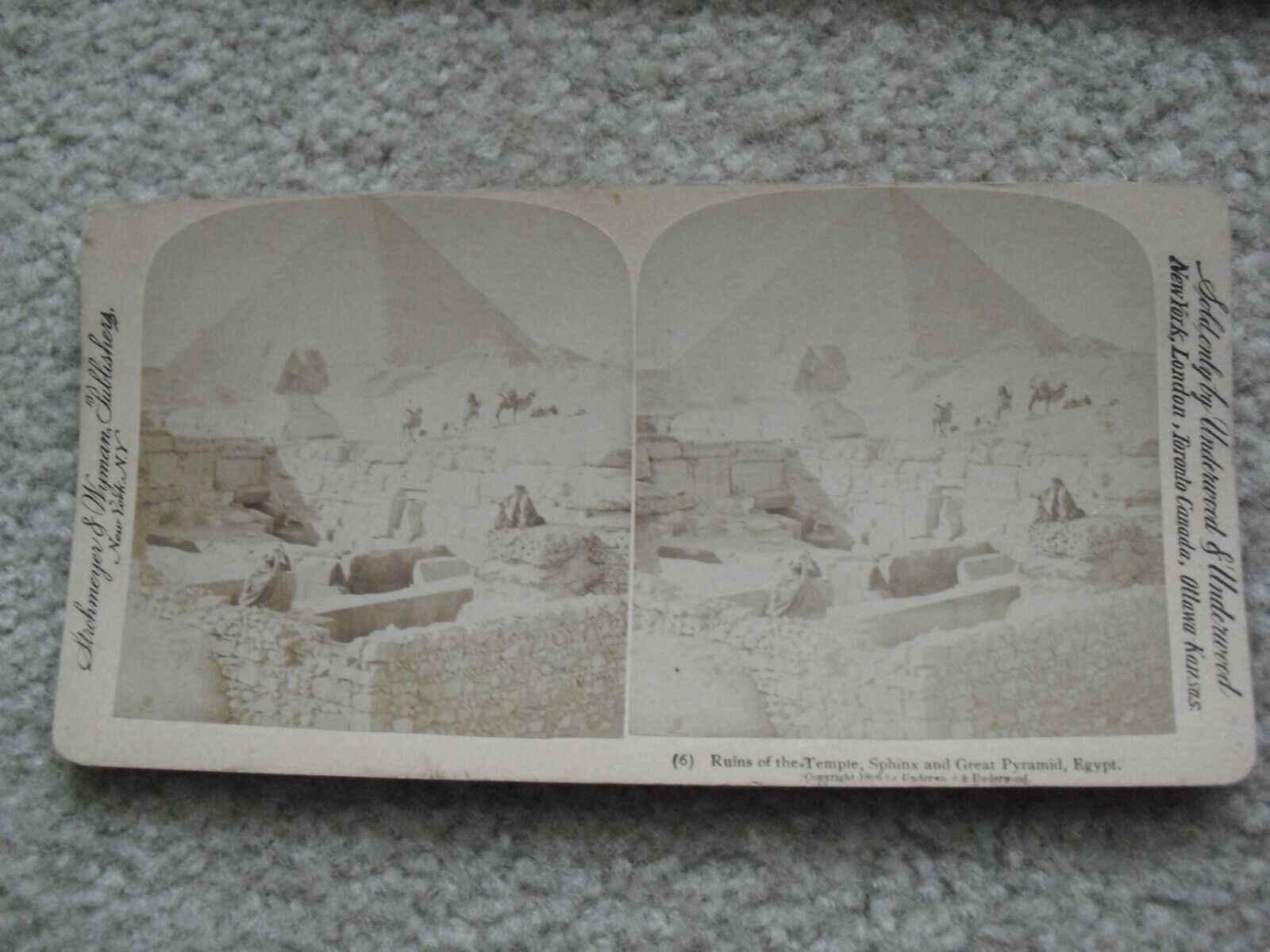 Vintage c1896 Stereoview Card Underwood Egypt Ruins of the Temple Spinx Pyramid