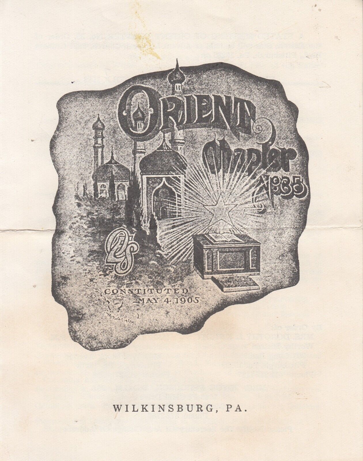 ORIENT CHAPTER - WILKINSBURG PA.   1983 4 PAGE PAMPHLET - MASONIC ?