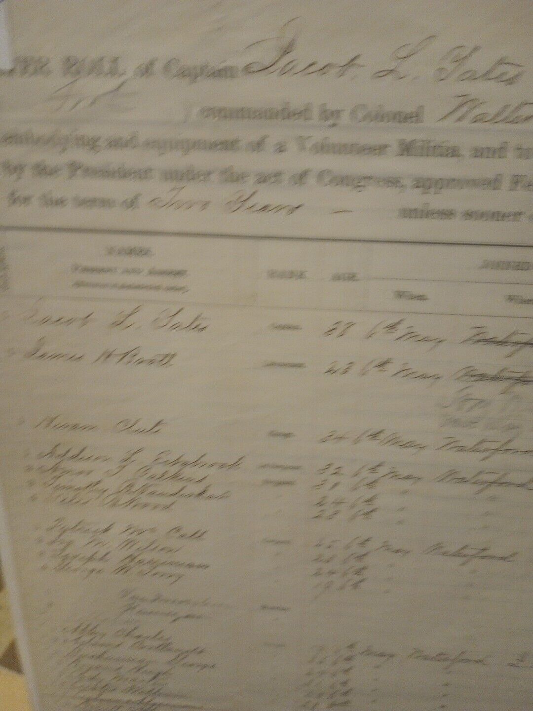 The original muster roll of The New York State Militia.May 1861.Well Preserved.