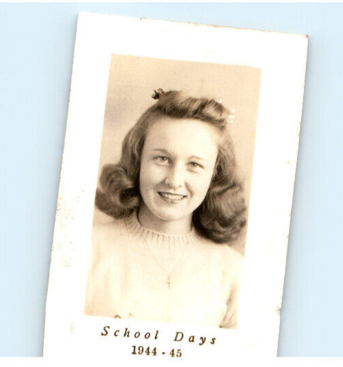 Vintage Photo 1944, School Days Yearbook Picture Girl in Sweater, 1.5x3, Sepia