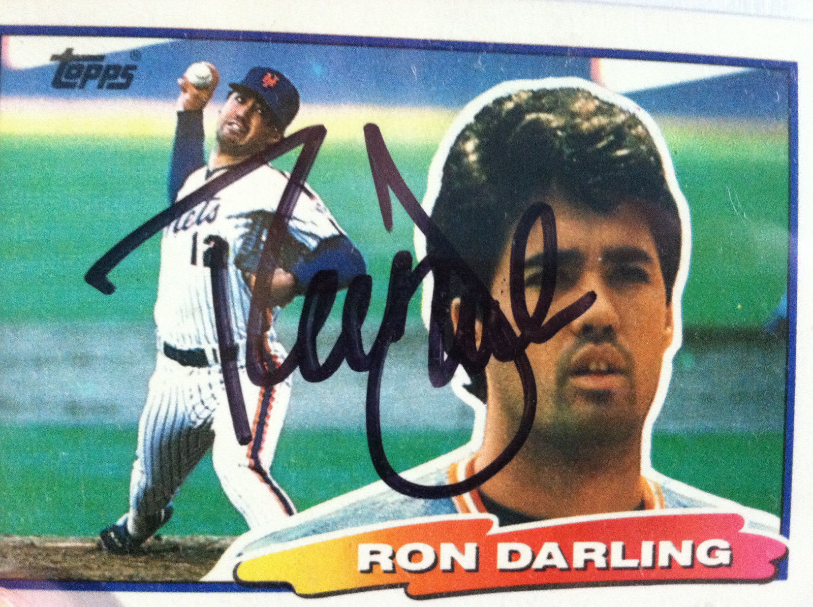 RON DARLING AUTOGRAPHED BASEBALL CARD NEW YORK METS