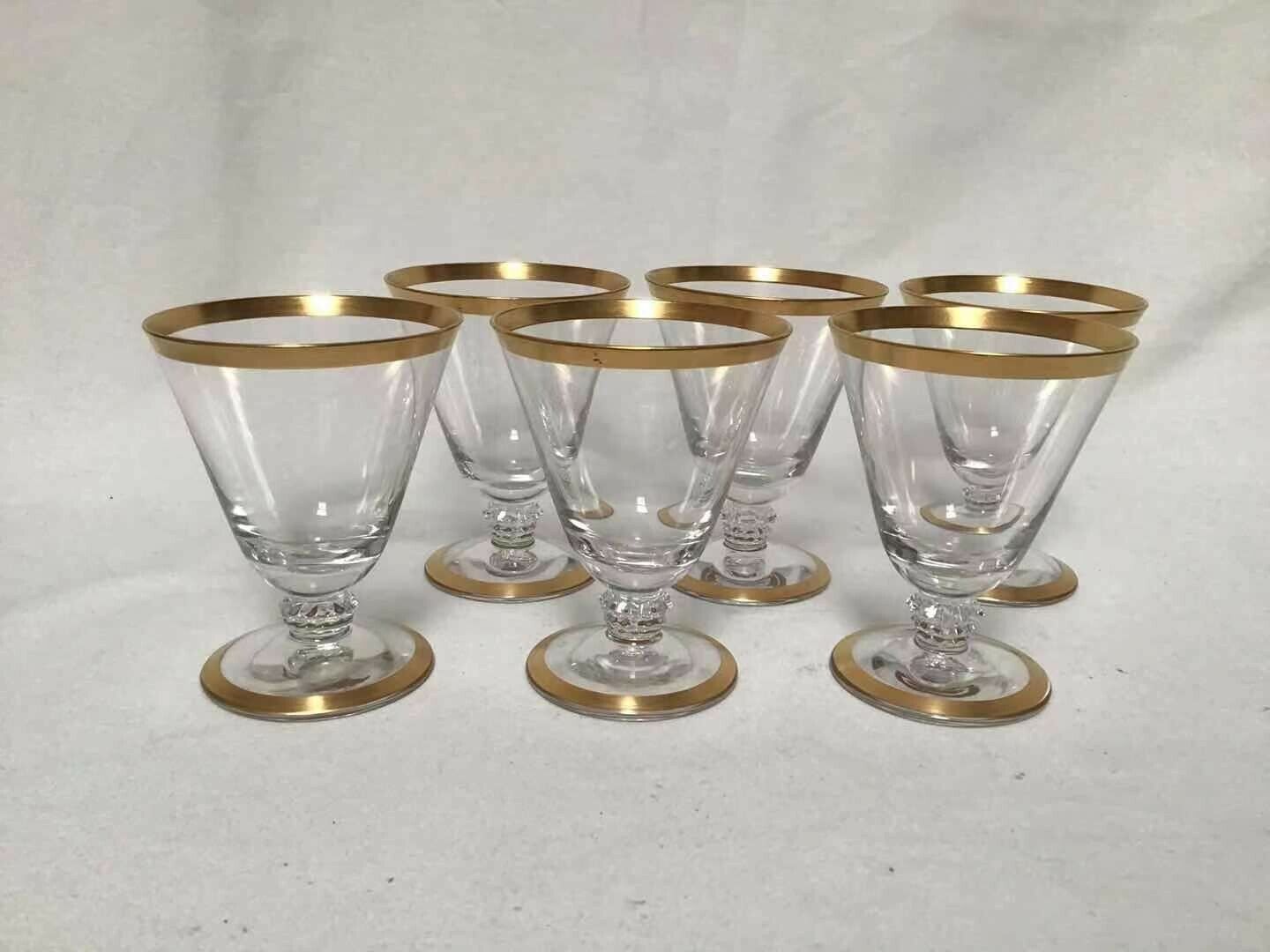 Classic Early 20th Century Gold Lining Crystal Bar Wine Cocktail Glass Set 6pcs