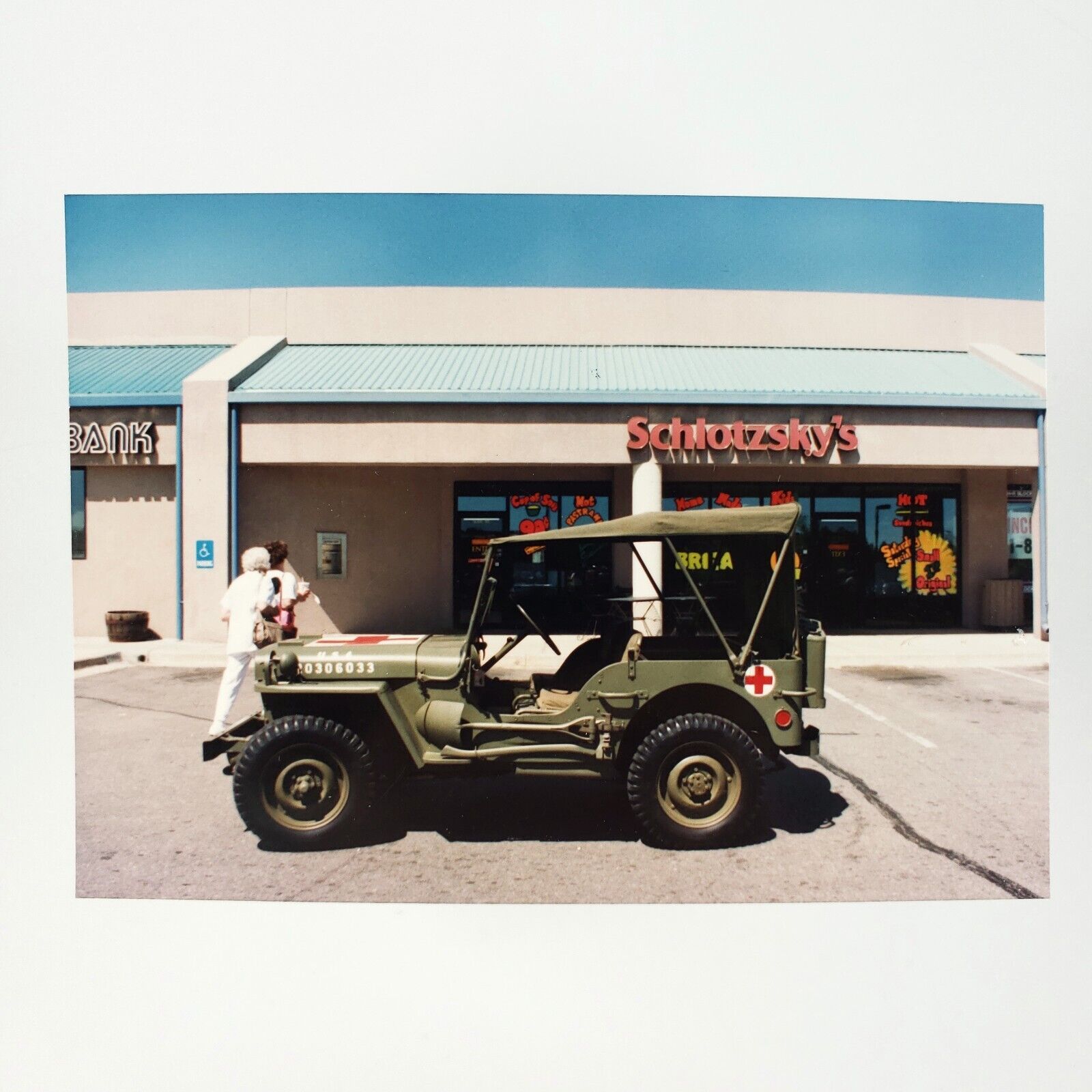 Schlotzky\'s Deli Army Jeep Photo 1950s Willys MB Military Vehicle Snapshot A3071