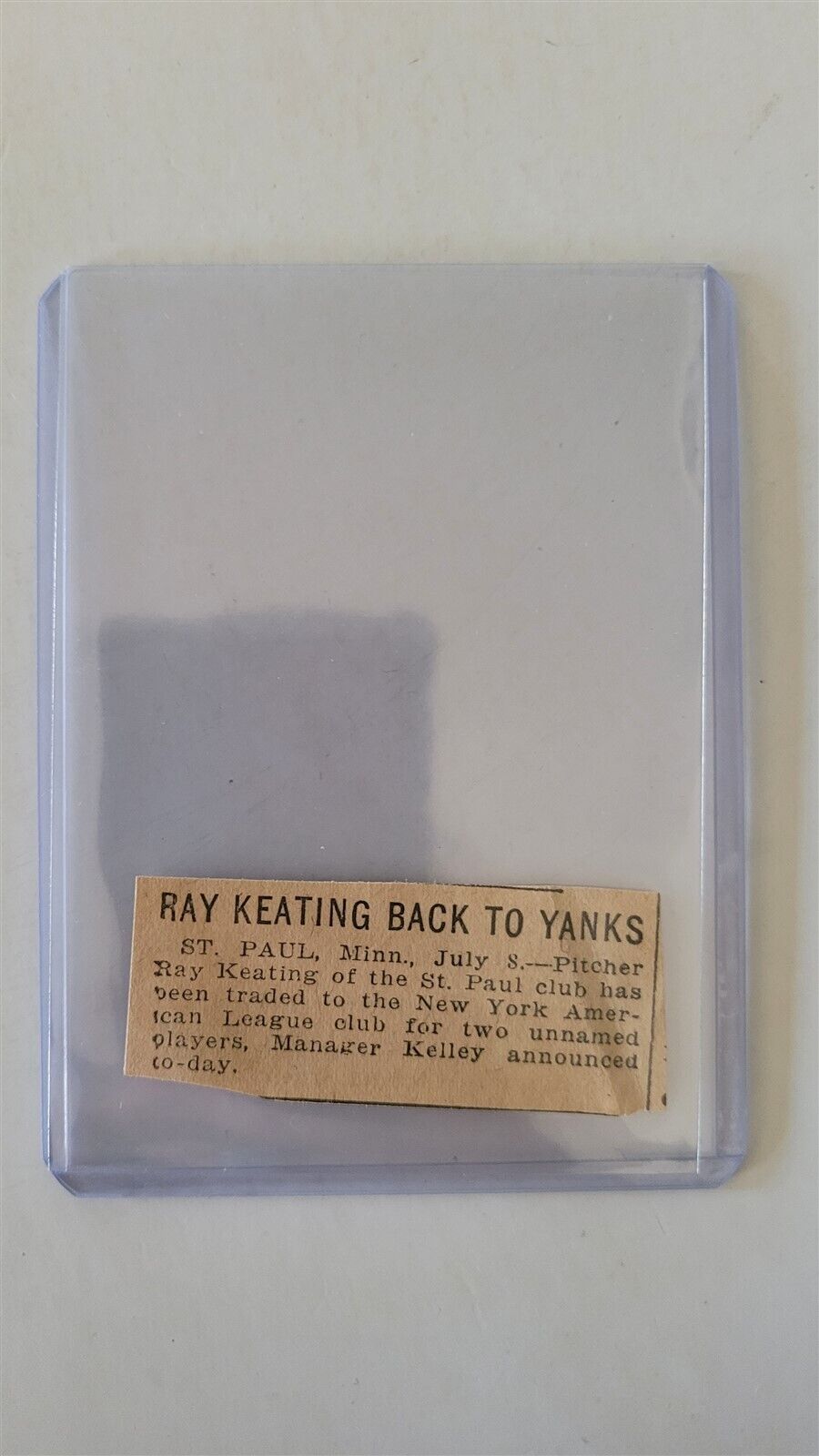 Ray Keating St. Paul Saints to Yankees 1918 Baseball Article
