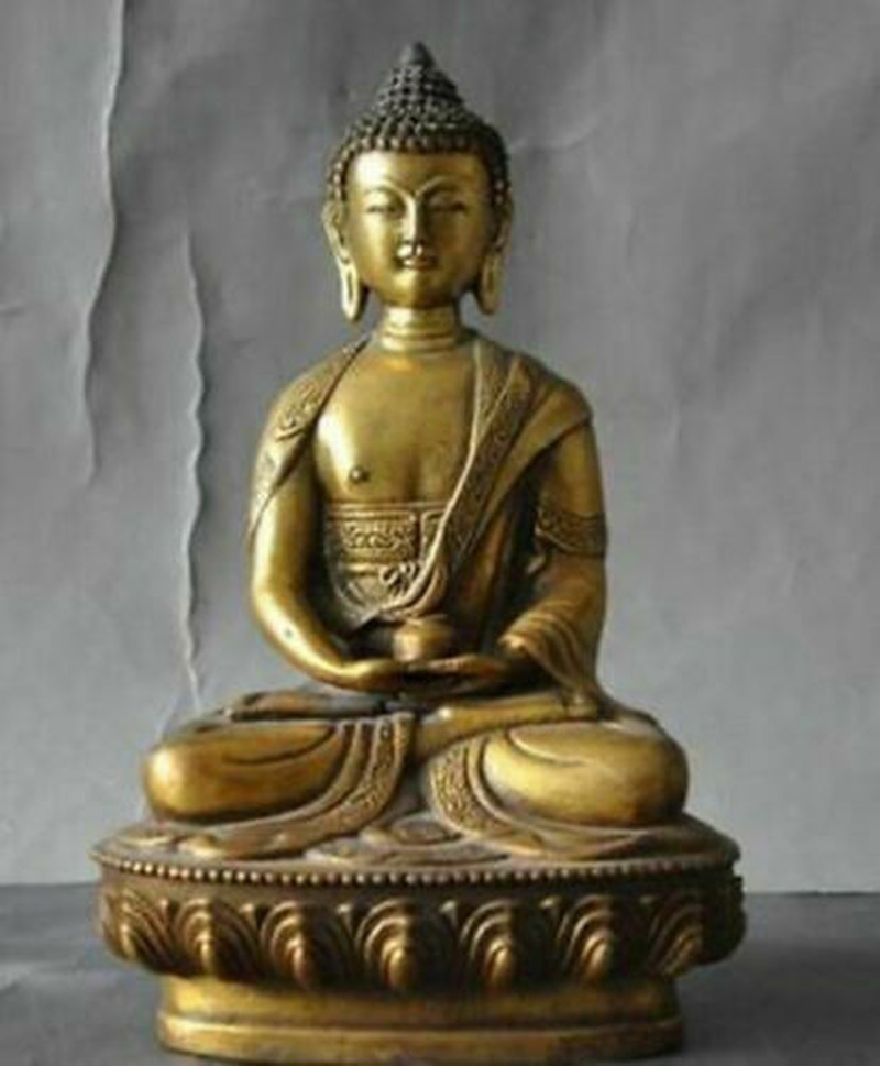 8.2inch Antique Bronze Old Tibetan Buddhism Brass Gilt Sakyamuni Statue