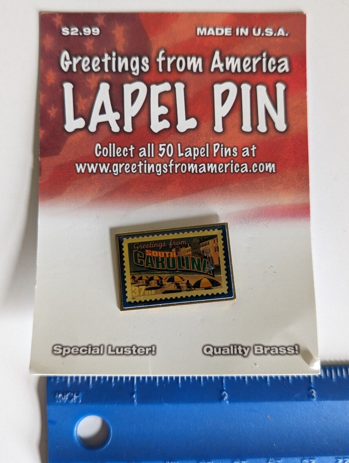 USPS Greetings From America SOUTH CAROLINA USA 37 Cent Stamp Lapel Brass PIN