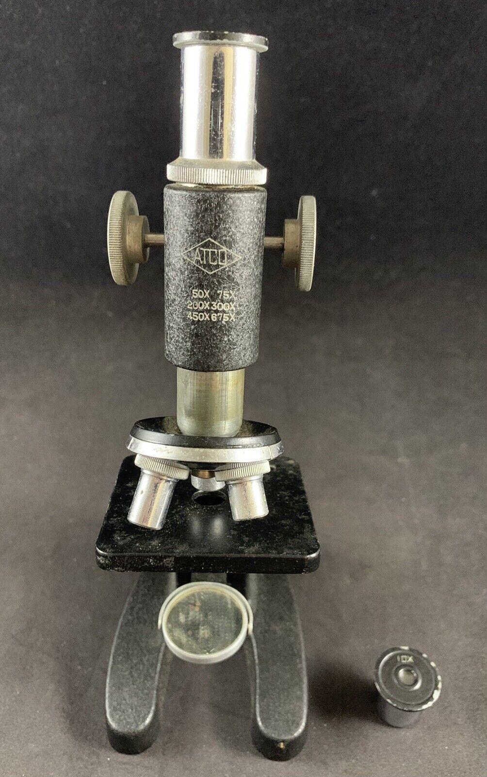 Vintage Atco 50X-675X Microscope No. 1364-B w/ Wooden Case