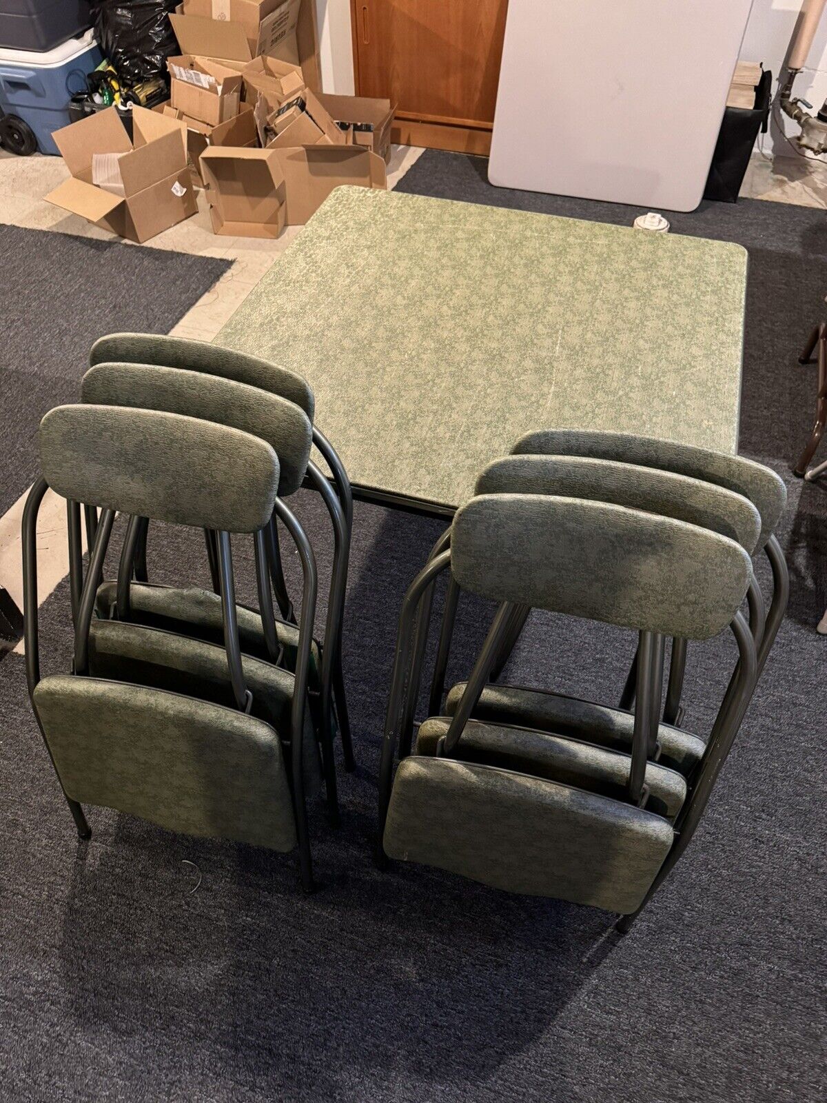 RARE Vintage Cosco Avocado Green Metal Folding table & 6 Chairs Set 1950s NOSHIP