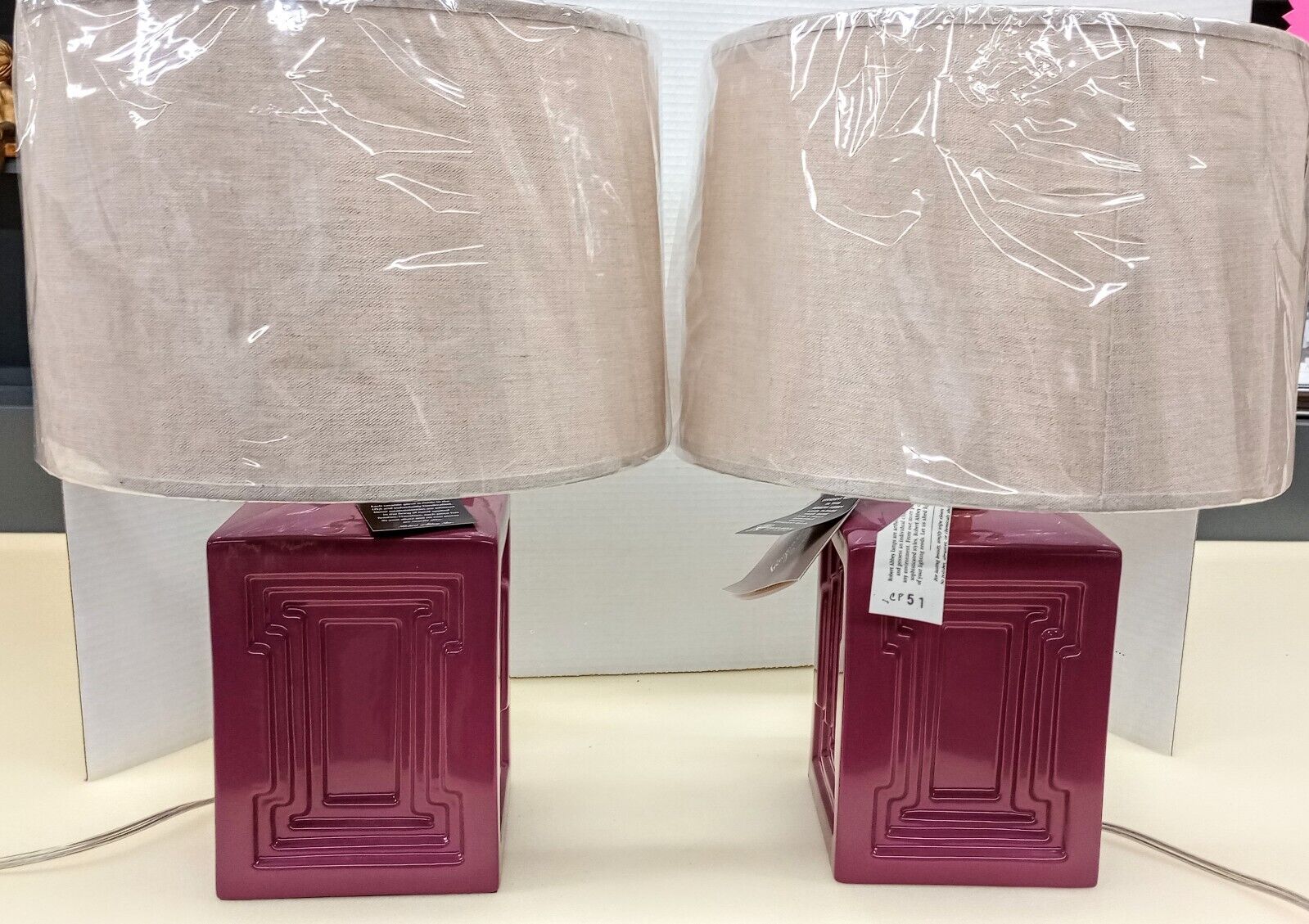 PAIR (2;NO SHADES, JUST LAMPS) ROBERT ABBEY PLUM PURPLE ACCENT LAMPS *RARE*