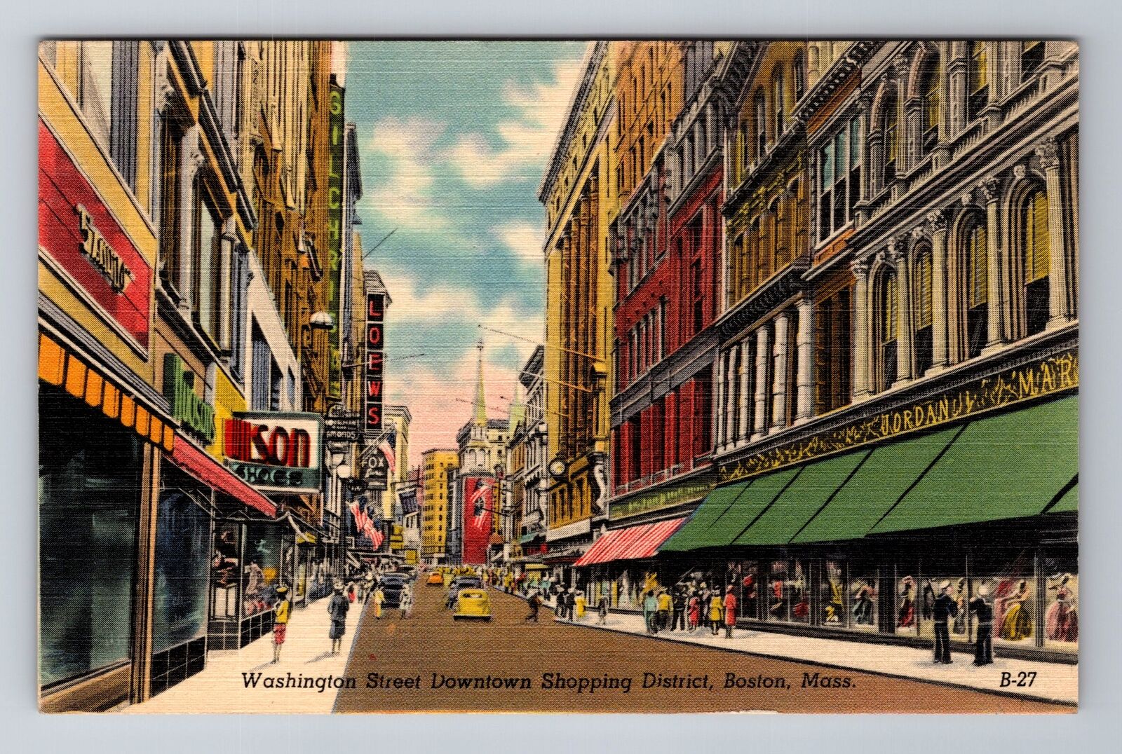 Boston MA-Massachusetts, Washington Street Downtown, Antique, Vintage Postcard