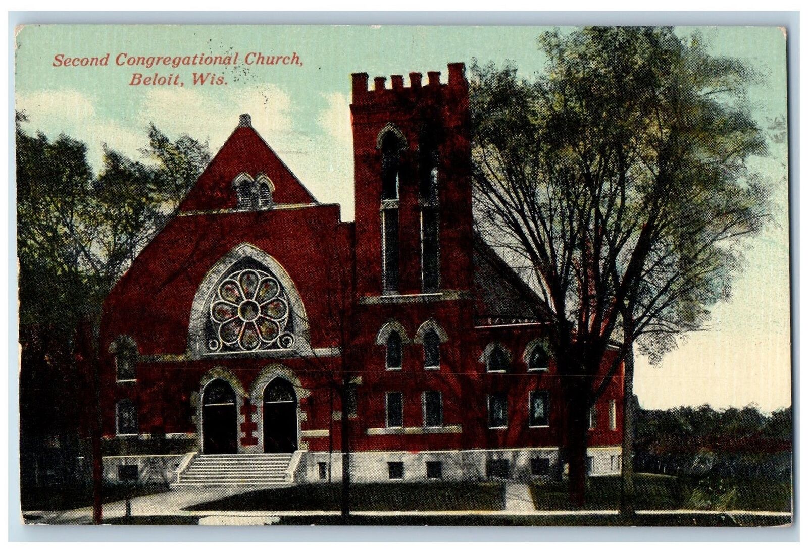Beloit Wisconsin Postcard Second Congregational Church Exterior 1912 Antique