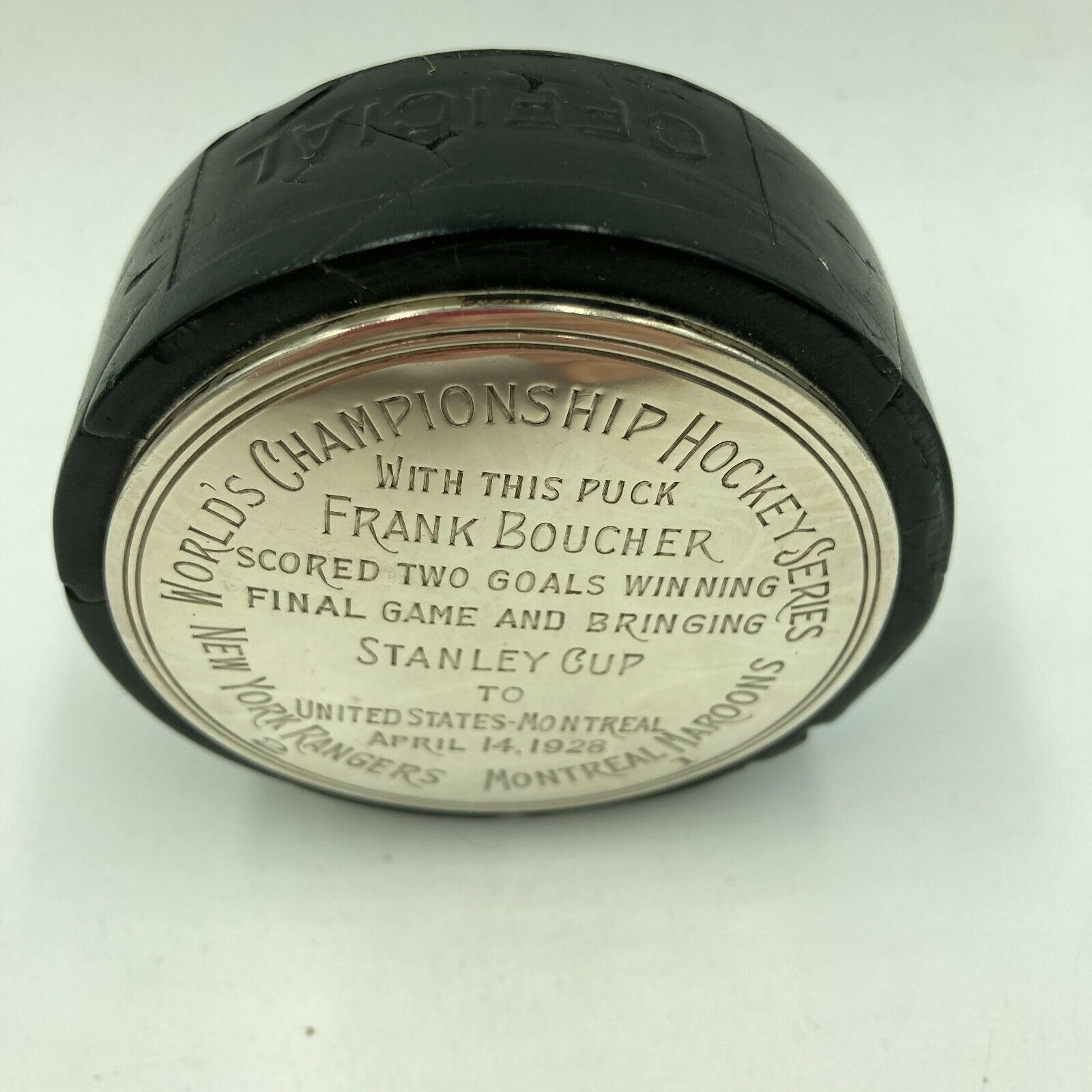 Historic 1928 New York Rangers First Stanley Cup Game Used Game Winning Puck 