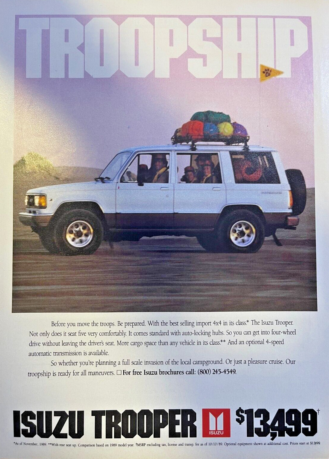 1990 Vintage Magazine Advertisement Isuzu Trooper Troopship