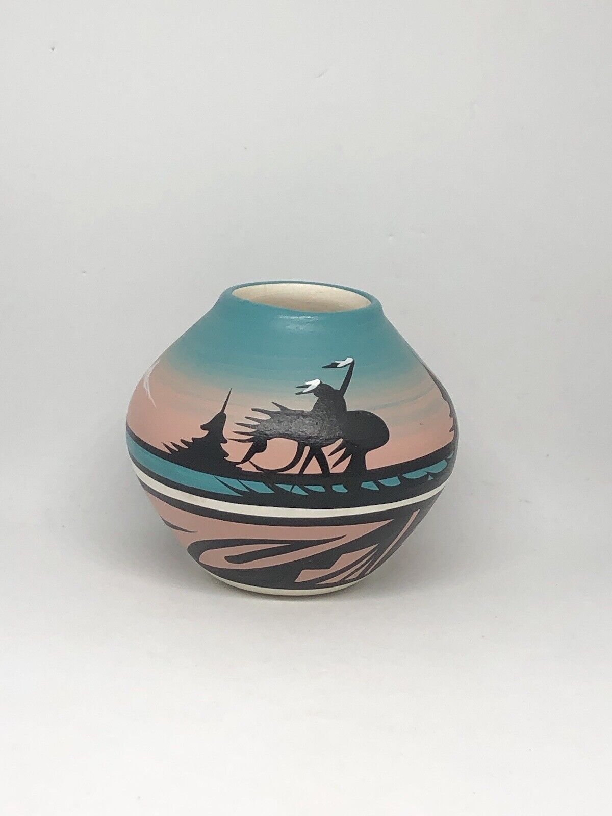Vintage Navajo Mountain Rainbow Pottery Mini Bowl Naatsiilid Signed Hand Painted