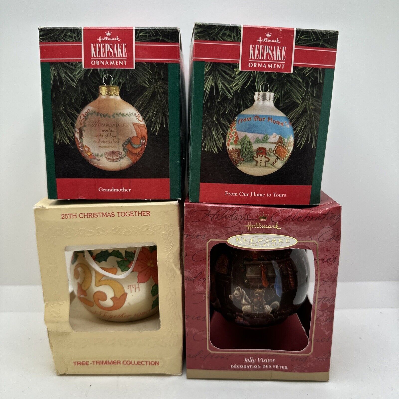 4 Hallmark Keepsake Glass Ornaments Boxed Vintage