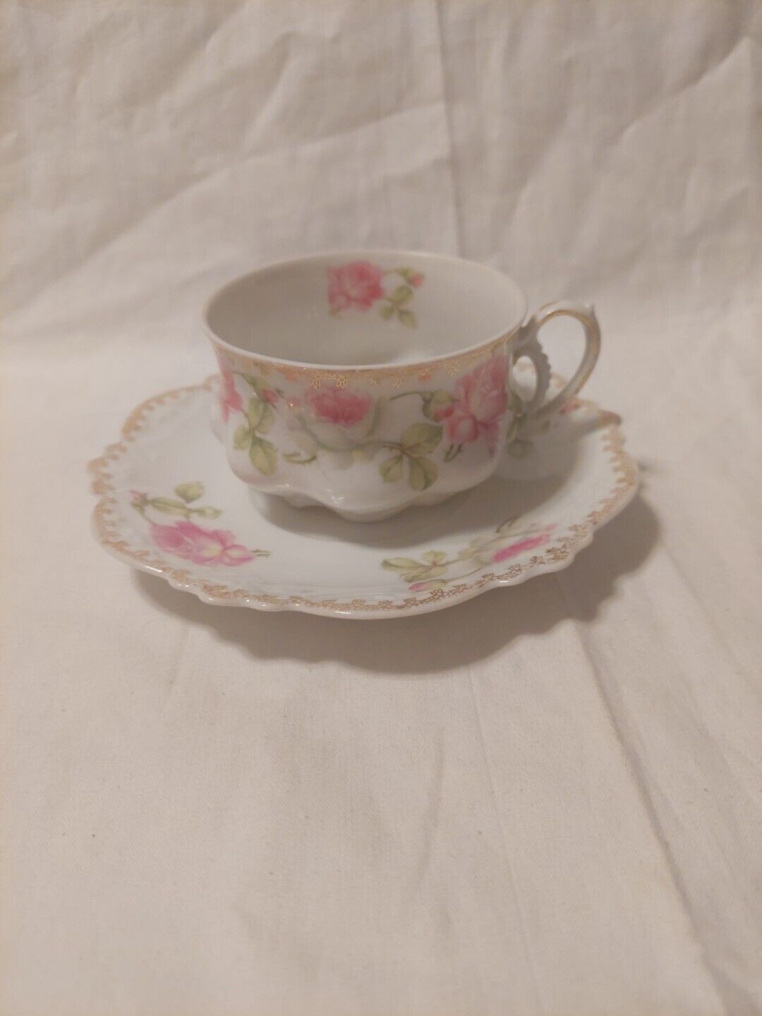 Antique MZ Austria China Tea Cup and Saucer Delicate Porcelain Pink Flowers