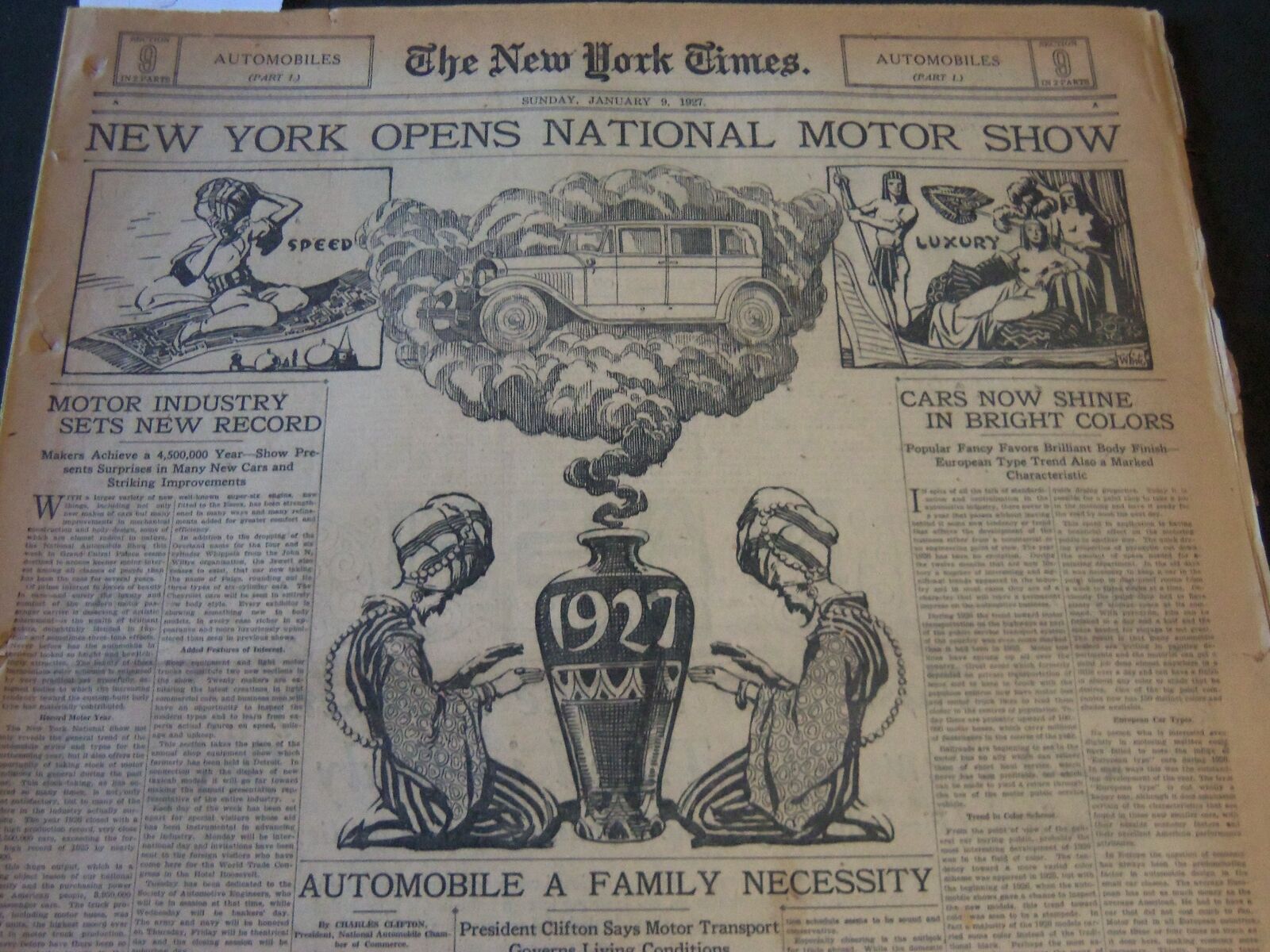 1927 JANUARY 9 NEW YORK TIMES - NY NATIONAL MOTOR SHOW OPENS - NT 6287