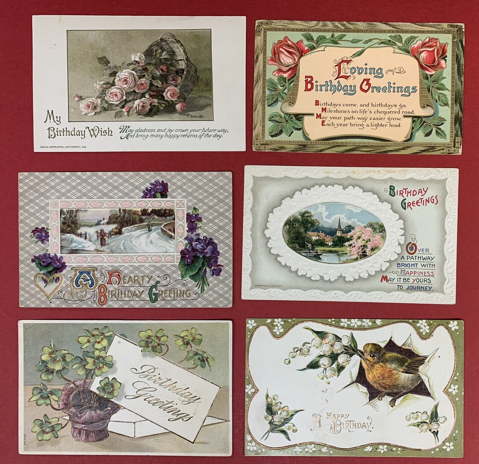 Birthday Greetings, Lot of 6 Different Postcards, Circa 1909-1915