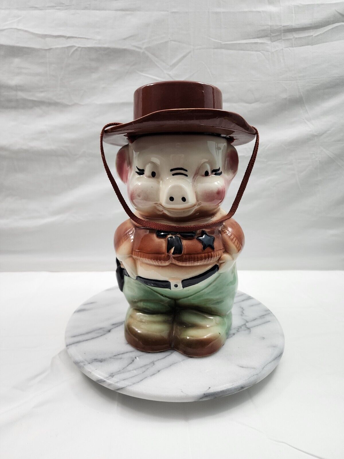 Vintage Pig Sheriff RRP Roseville Pottery VG Cond Cookie Jar Whimsical